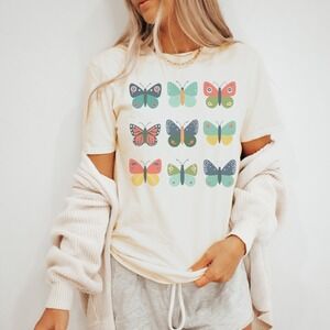 Butterfly Garden Graphic Tee Colorful Minimalist Butterflies Art